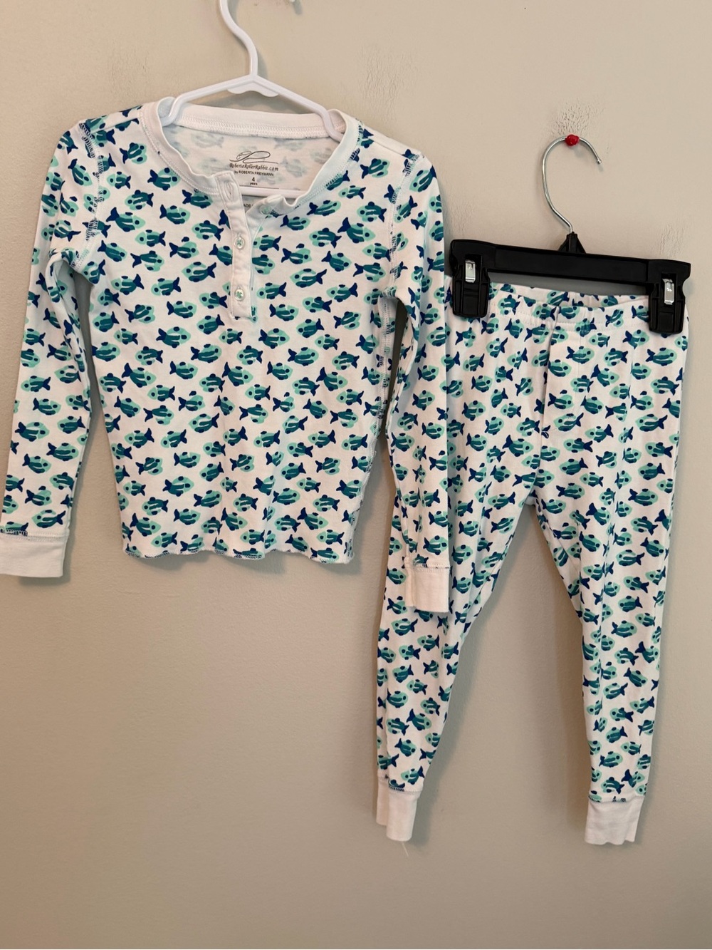 Roller Rabbit White and Teal Fish Print Pajama Set